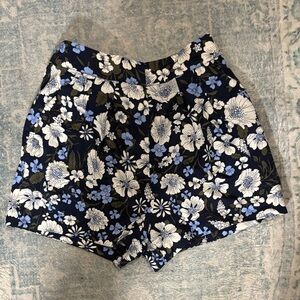 Veronica Beard Navy Floral High-Waist Shorts